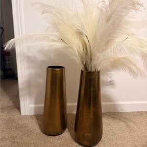 Tall Metallic Gold  Pottery Barn Floor Vase with Pampas Grass